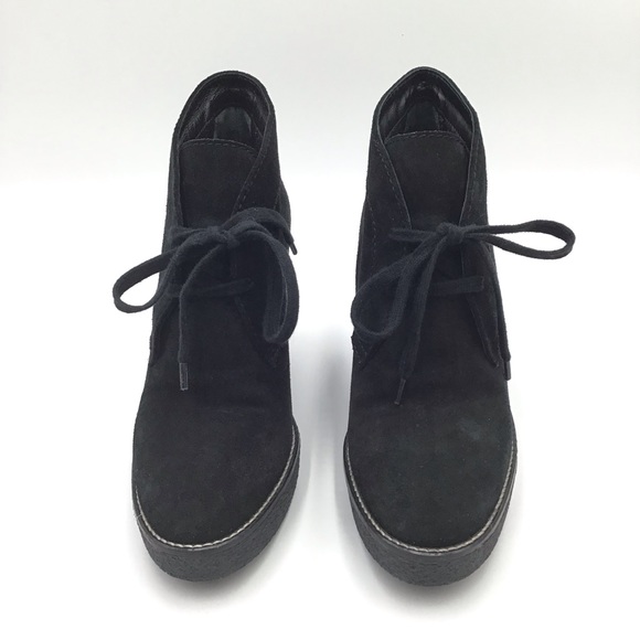 Aquatalia Vianna size 5.5 black wedge boot suede lace up Italy Flaw - Picture 3 of 9